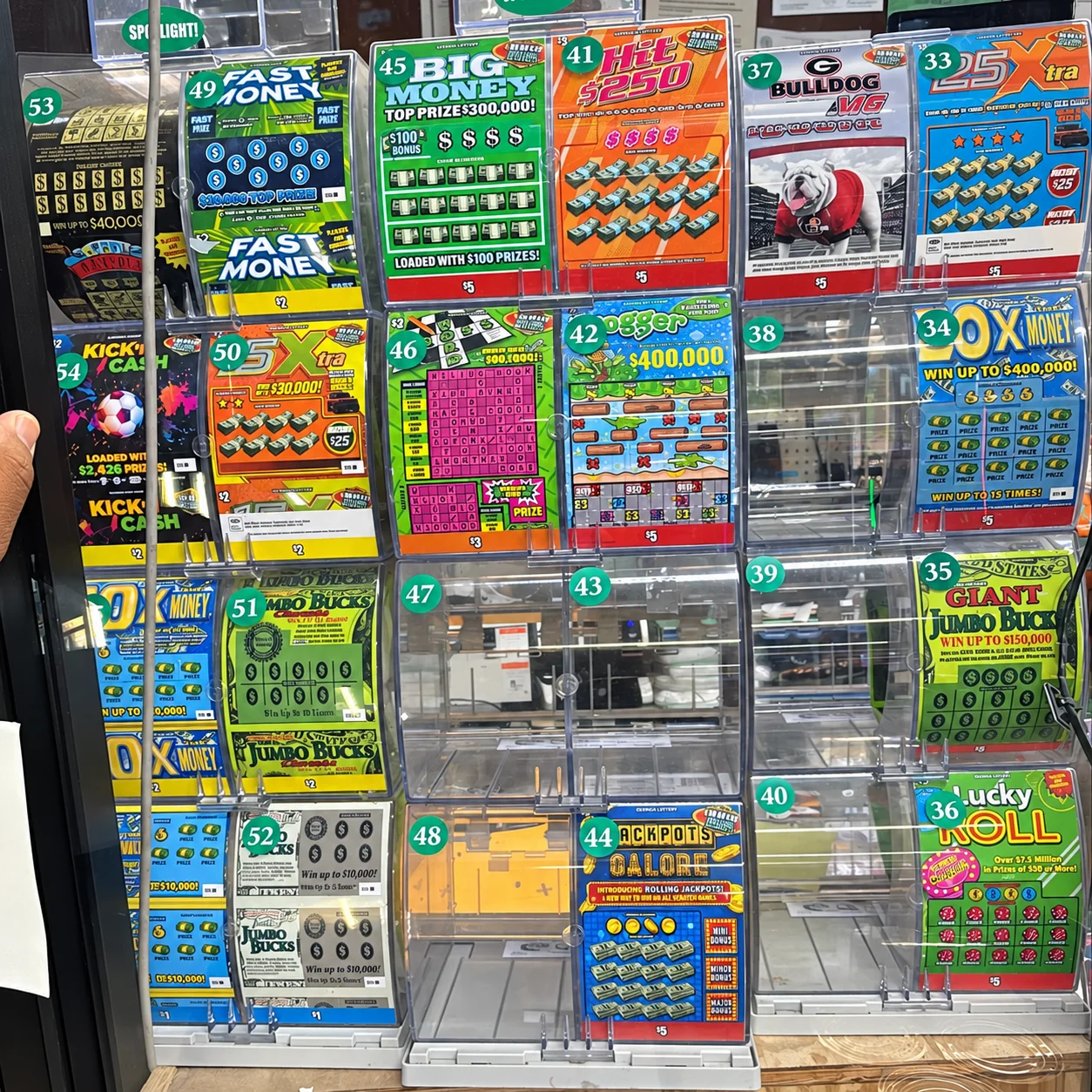 Lottery tickets displayed at the store counter